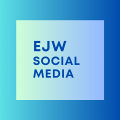 Logo box in dark and light blue gradients, that reads EJW Social Media